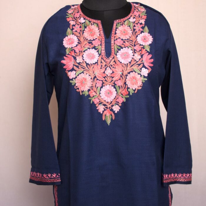 Dark Blue Bodh Posh Ruby Cotton Aari Kurta