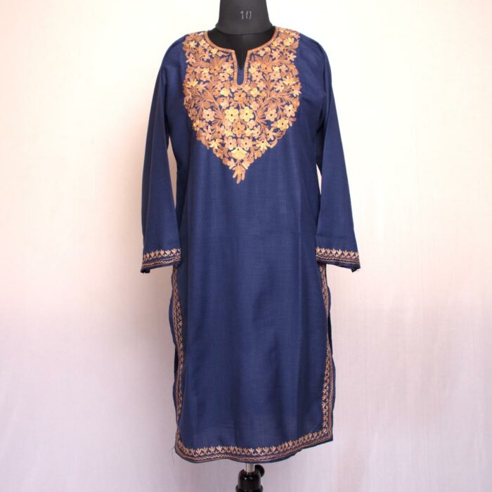 Dark Blue Harud Ruby Cotton Aari Kurta - Image 2
