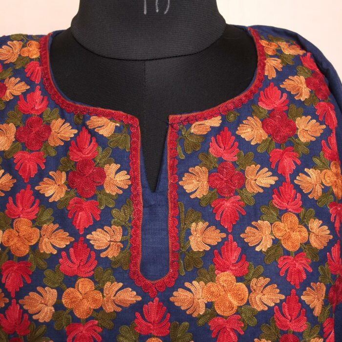 Dark Blue Bahar Ruby Cotton Aari Kurta - Image 3
