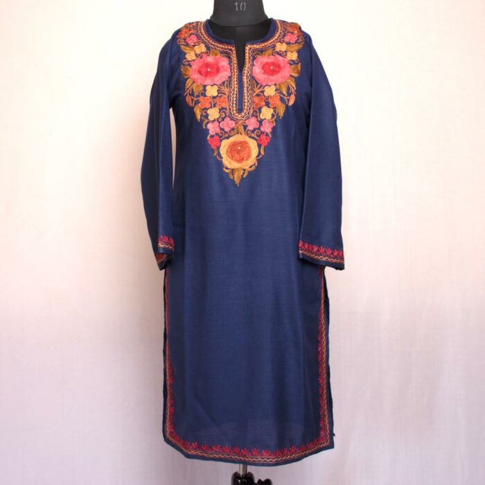 Dark Blue Ruby Cotton Aari Summer Kurta - Image 2
