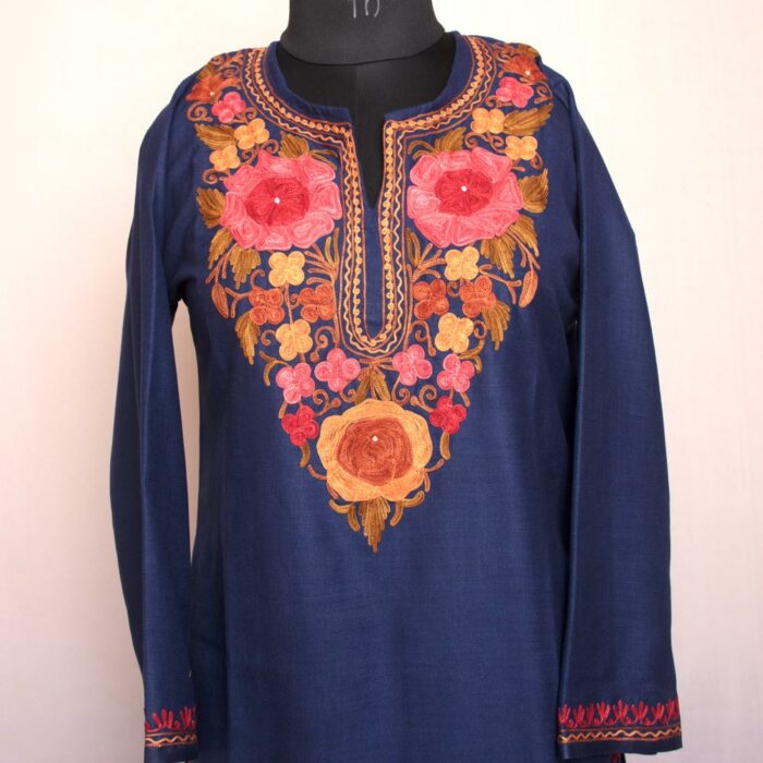 Dark Blue Ruby Cotton Aari Summer Kurta