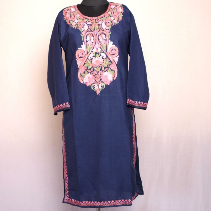 Dark Blue Summer Ruby Cotton Aari Kurta - Image 3