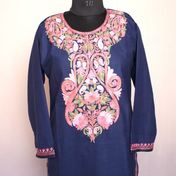 Dark Blue Summer Ruby Cotton Aari Kurta