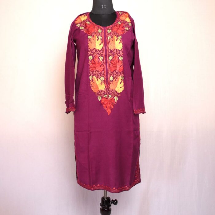 Dark Magenta Summer Cool Cotton Aari Kurta - Image 2