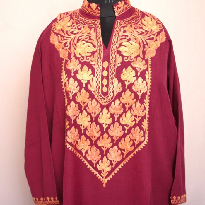 Maroon Summer Cool Cotton Aari Kurta