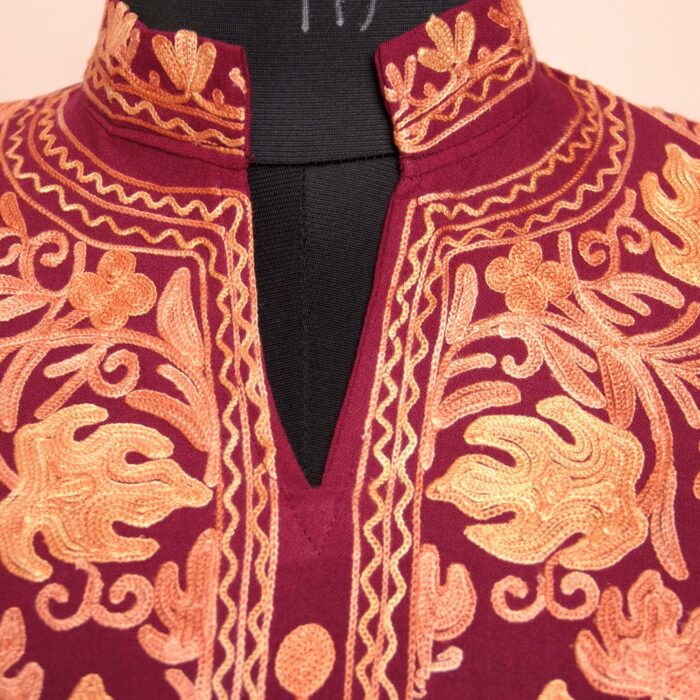 Maroon Summer Cool Cotton Aari Kurta - Image 3