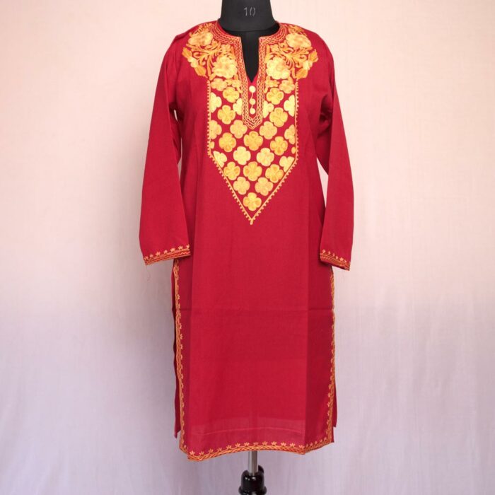 Red Summer Cool Cotton Aari Kurta - Image 2