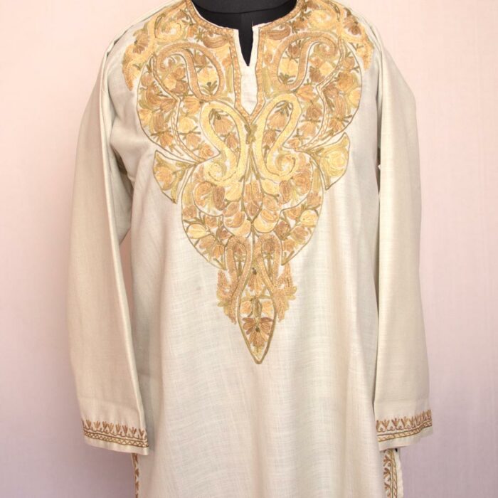 Light Khaki Green Ruby Cotton Aari Kurta