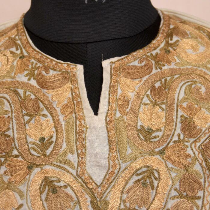 Light Khaki Green Ruby Cotton Aari Kurta - Image 3
