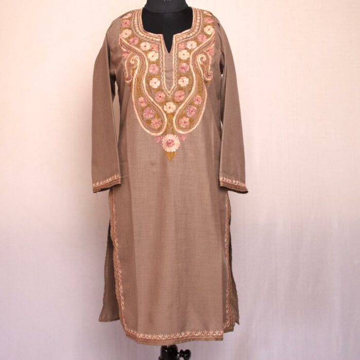 Khaki Brown Ruby Cotton Aari Kurta - Image 2