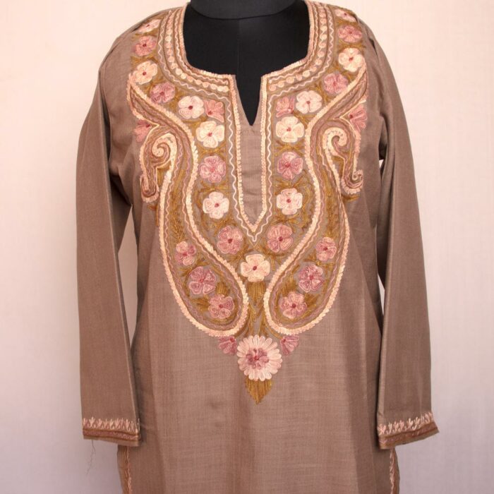 Khaki Brown Ruby Cotton Aari Kurta