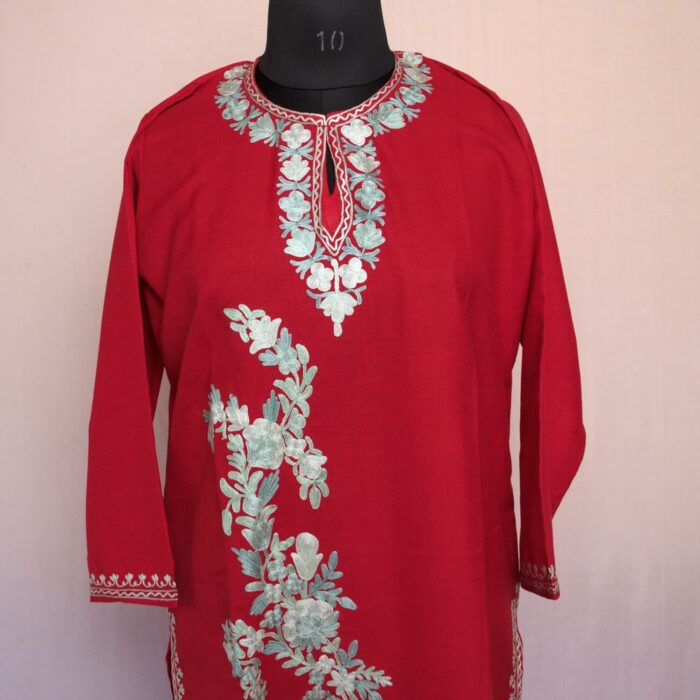 Red Floral Summer Cool Cotton Aari Kurta