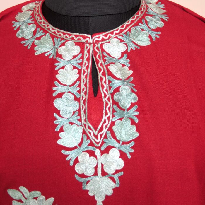 Red Floral Summer Cool Cotton Aari Kurta - Image 2