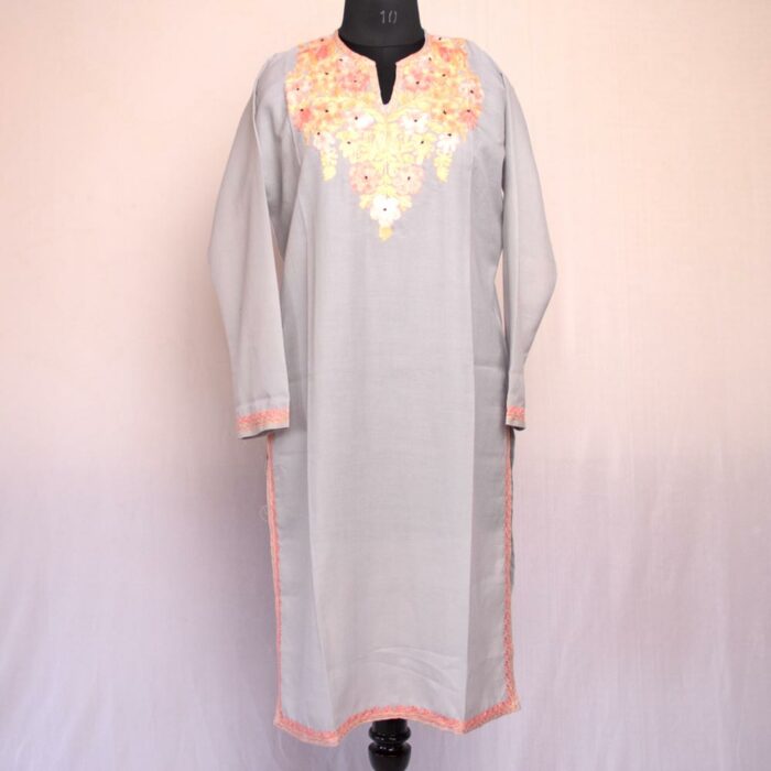 Light GreySummer Cool Cotton Aari Kurta - Image 2