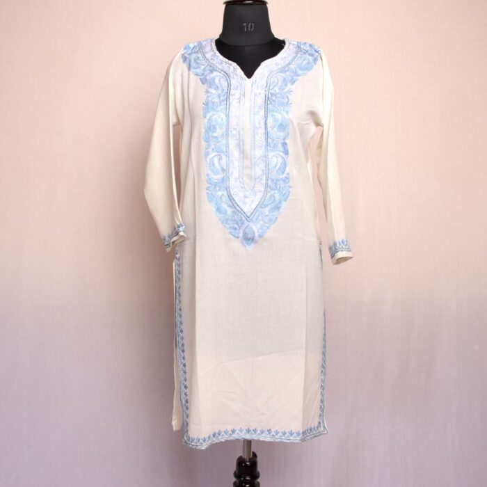 Shahmir White Summer Cool Cotton Aari Kurta - Image 2