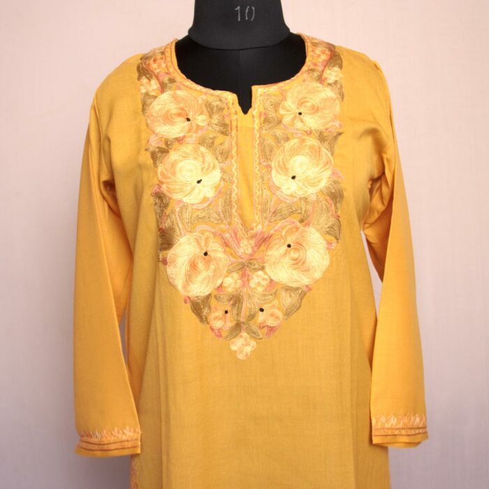 Light Mustard Summer Cool Cotton Aari Kurta