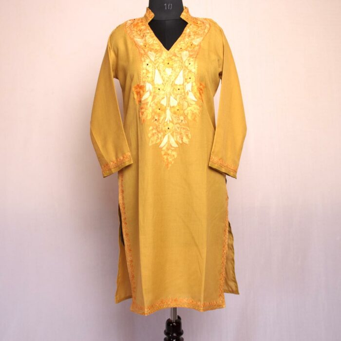 Light Mustard Ruby Cotton Aari Kurta - Image 2