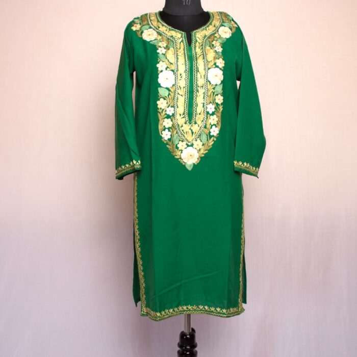 Green Summer Cool Cotton Aari Kurta - Image 2