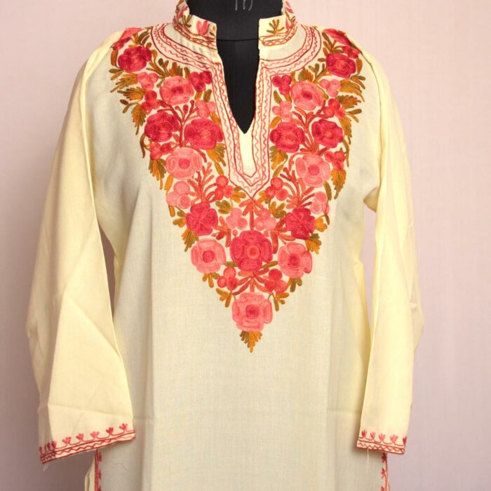 Light Yellow Summer Cool Cotton Aari Kurta