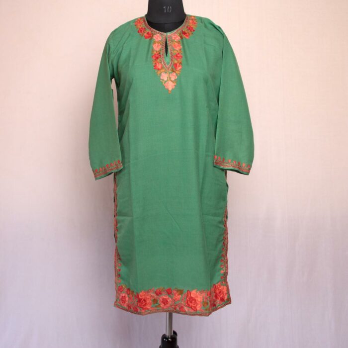 Green Lokut Posh Summer Cool Cotton Aari Kurta - Image 2