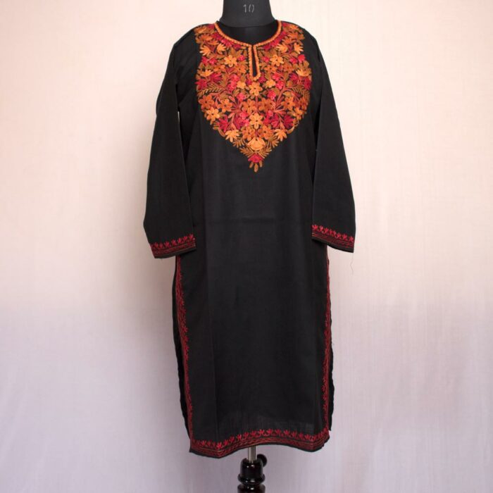 Black Qamash Ruby Cotton Aari Kurta - Image 2
