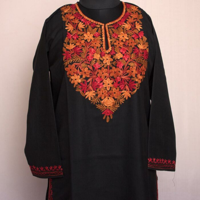 Black Qamash Ruby Cotton Aari Kurta