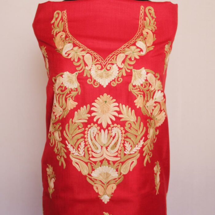 Red Ruby Cotton 2pc Suit with Aari Work - Image 2