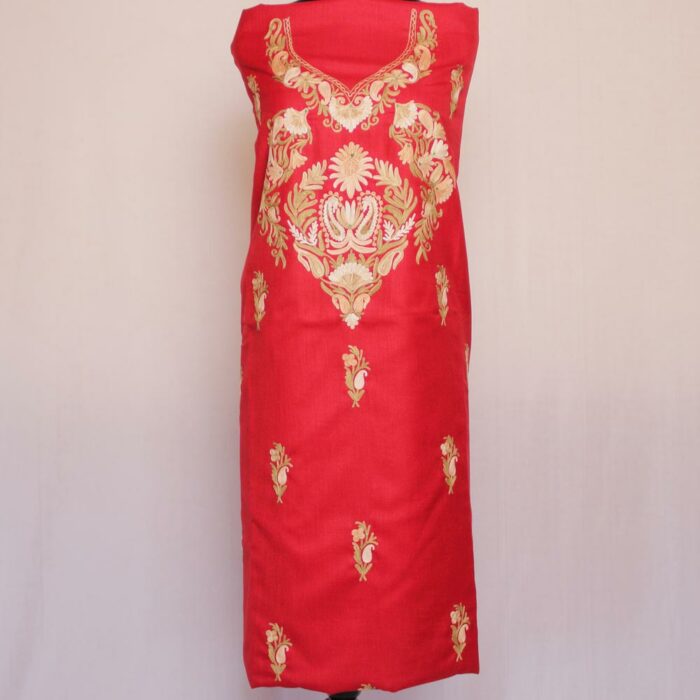 Red Ruby Cotton 2pc Suit with Aari Work