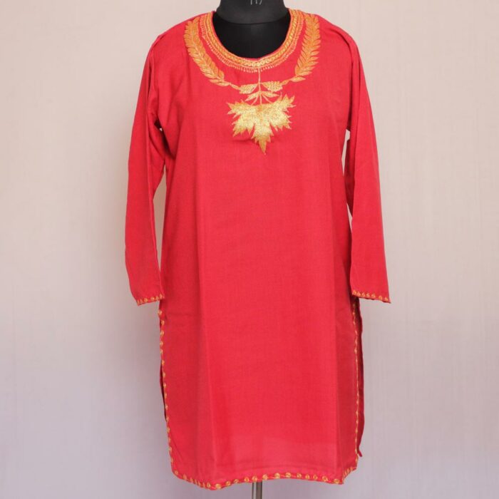 Red Boni Pun Summer Cool Cotton Tilla Short Kurta
