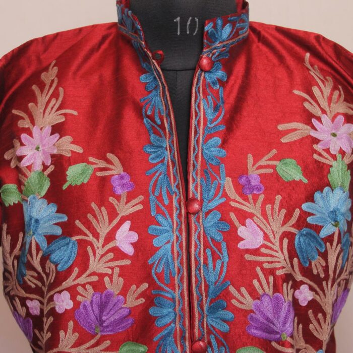 Maroon Lokut Posh Silk Aari Short Jacket - Image 2