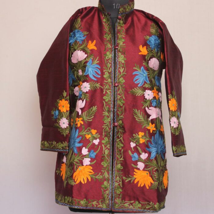 Wine Silk Aari Short Jacket