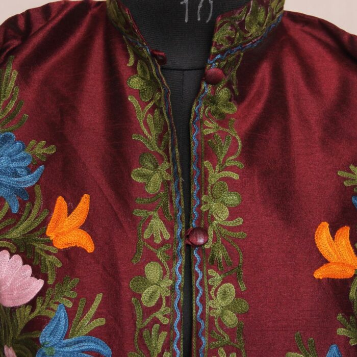 Wine Silk Aari Short Jacket - Image 3