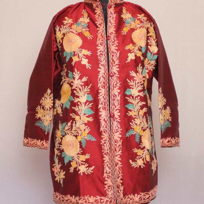 Maroon Silk Aari Short Jacket