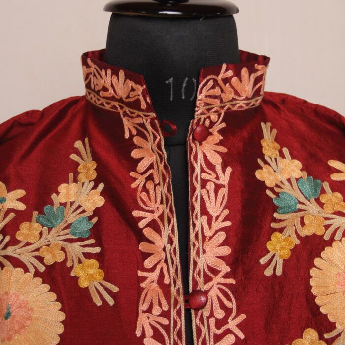 Maroon Silk Aari Short Jacket - Image 2