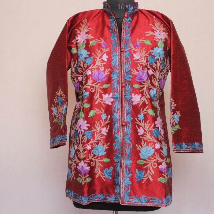 Maroon Lokut Posh Silk Aari Short Jacket