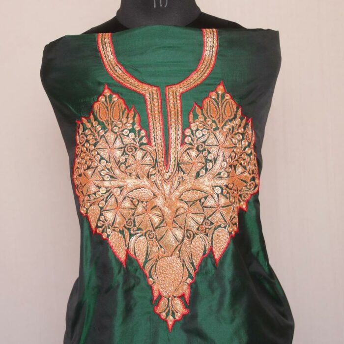Dark Green Silk Tilla Work 3Pc Suit - Image 3