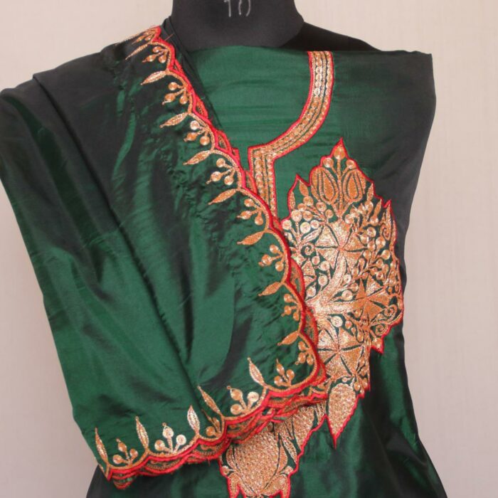 Dark Green Silk Tilla Work 3Pc Suit - Image 2
