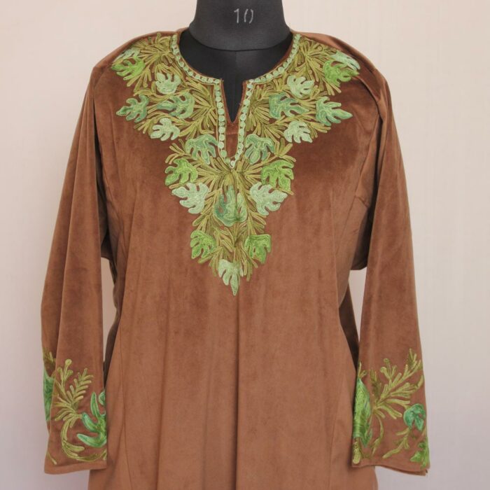 Brownish Velvet Aari Pheran