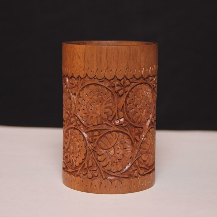 Elite Walnut Wood Handcarved Pen Holder
