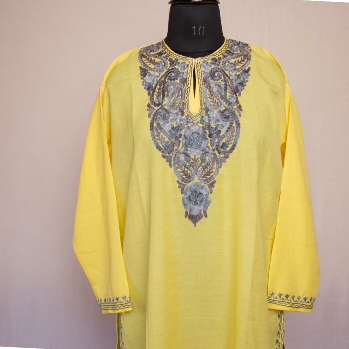 Yellow Summer Cool Cotton Aari Kurta