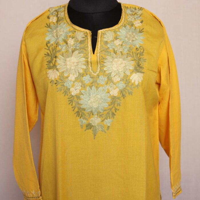 Yellow Posh Summer Cool Cotton Aari Short Kurta