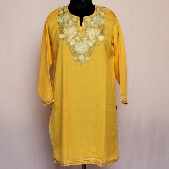 Yellow Posh Summer Cool Cotton Aari Short Kurta - Image 2