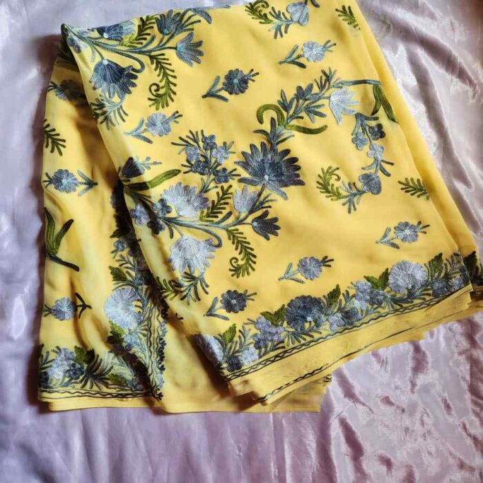 Yellow Georgette Embroidered Saree