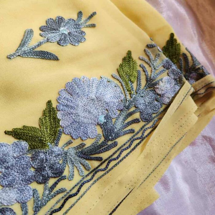 Yellow Georgette Embroidered Saree - Image 2