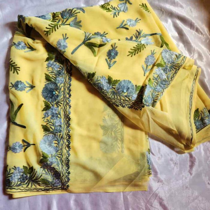 Yellow Georgette Embroidered Saree - Image 3