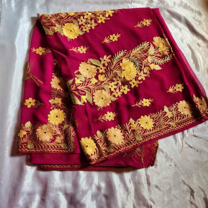 Magenta Pink Georgette Embroidered Saree