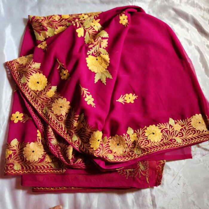 Magenta Pink Georgette Embroidered Saree - Image 2