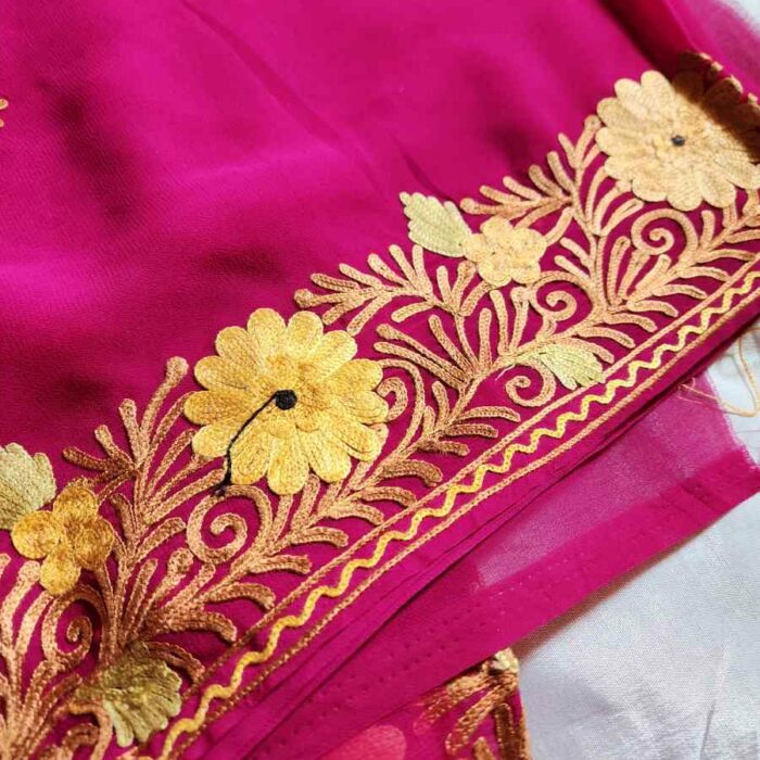 Magenta Pink Georgette Embroidered Saree - Image 3