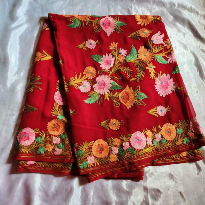 Maroon OR Georgette Embroidered Saree