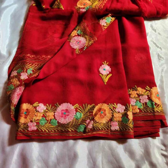 Maroon OR Georgette Embroidered Saree - Image 3
